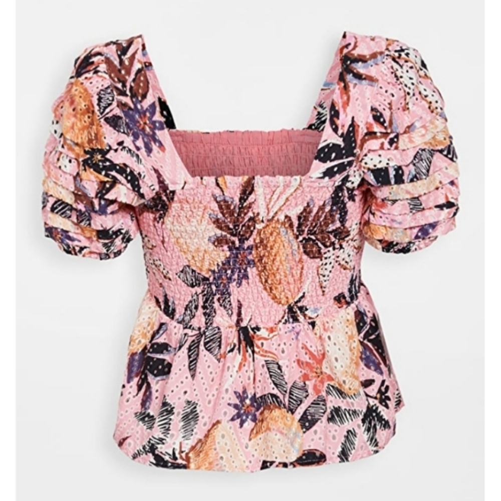 FARM Rio Pink Pineapple Print Smocked Top Size XS - Picture 3 of 10